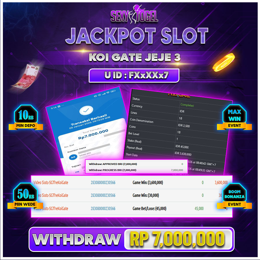 SEXYTOGEL JACKPOT SLOT KOI GATE JEJE 3 Rp.7.000.000.,-LUNAS